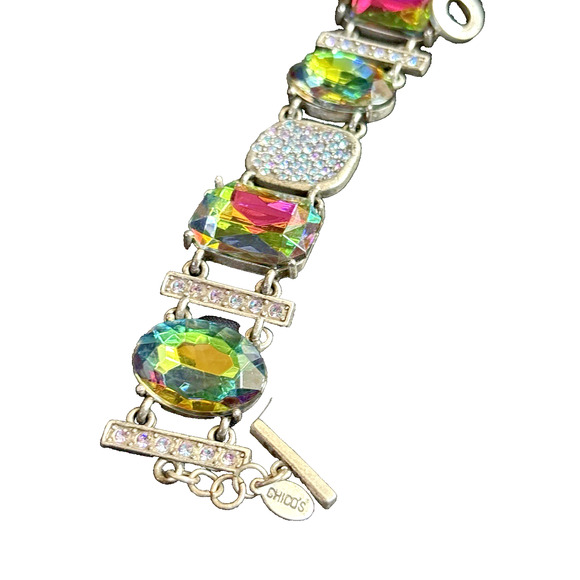 Vintage Chico's Watermelon Rhinestone Link Bracelet Large Lucite Rhinestones - Picture 3 of 8